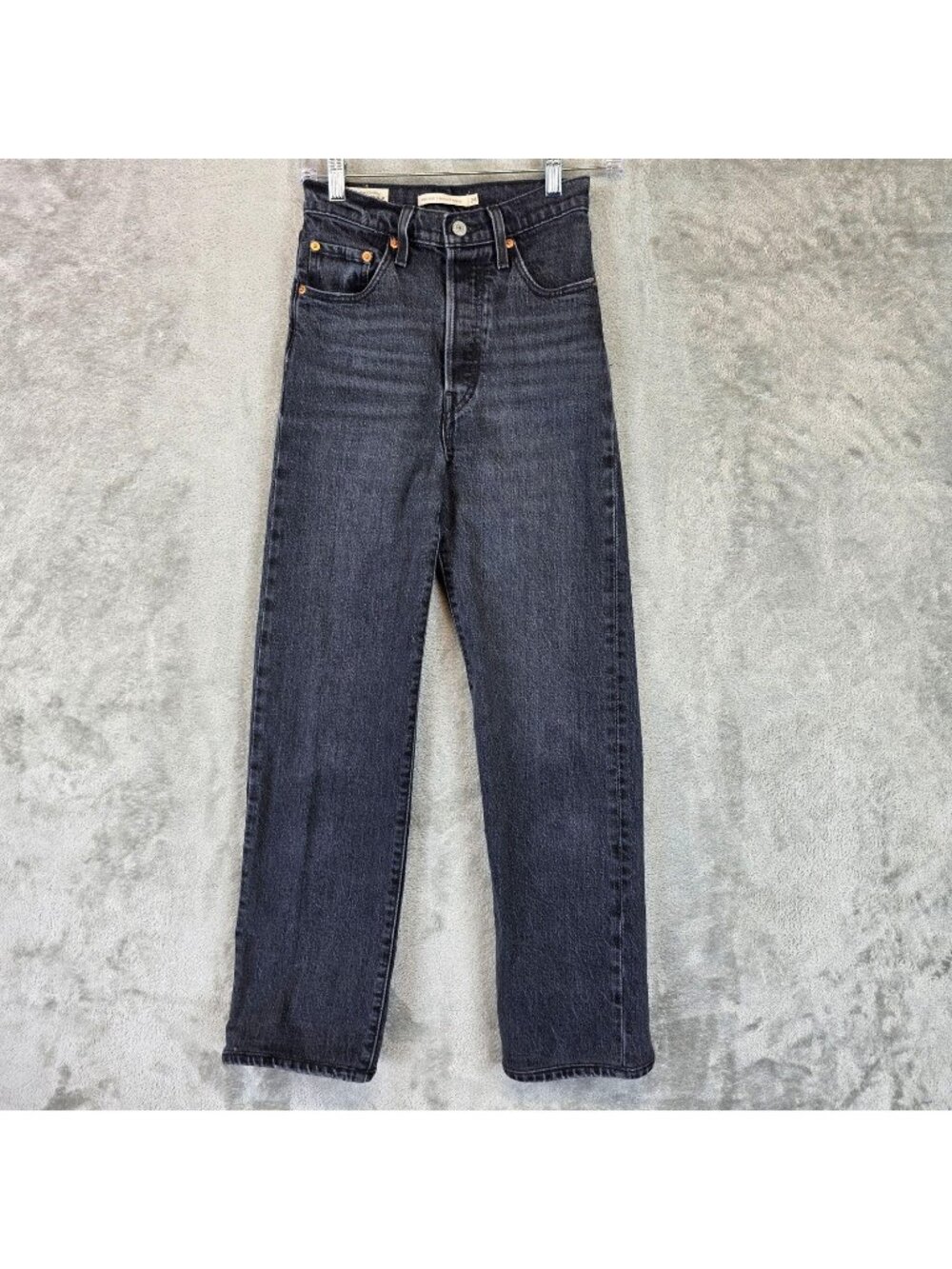Levis Premium Ribcage Straight Ankle Jeans Womens 24 Gray Charcoal High Rise